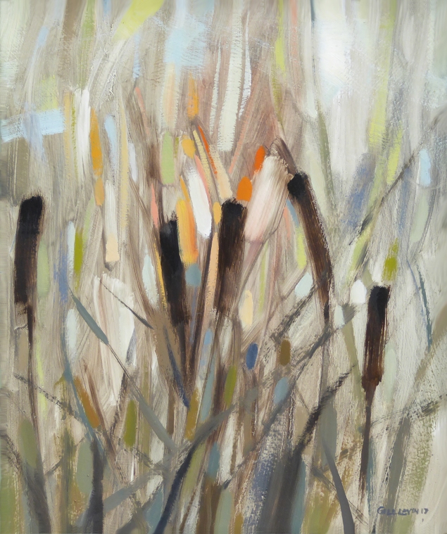 Bullrushes IV, 2017 (30.5x38cms) - painting by Gill Levin artist (ID1009)